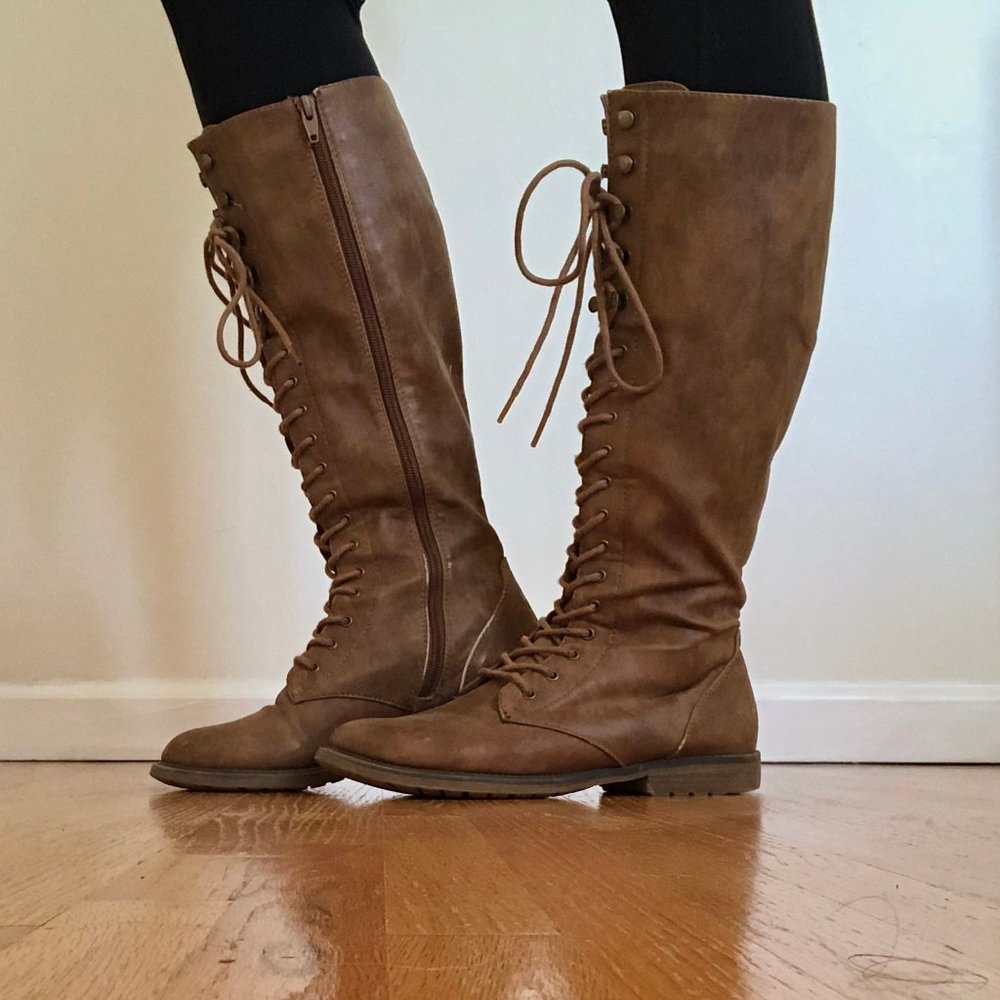 Knee High Lace Up Combat Boots